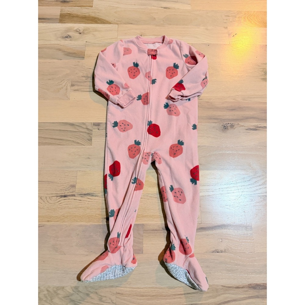 Carter's Toddler Girls 3T Fleece Footed Pajamas Sweet Strawberries Pink Red
